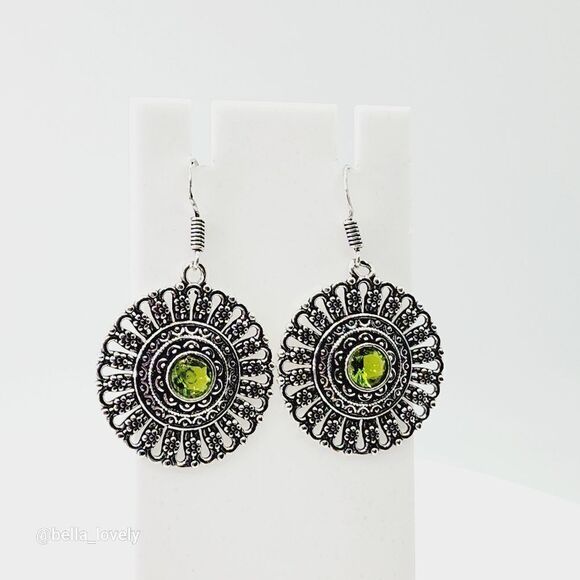 Peridot Handmade Drop Dangle Earrings Jewelry 1.6" - Picture 3 of 8